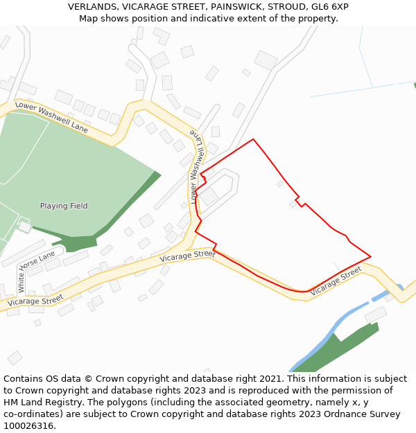 VERLANDS, VICARAGE STREET, PAINSWICK, STROUD, GL6 6XP: Location map and indicative extent of plot