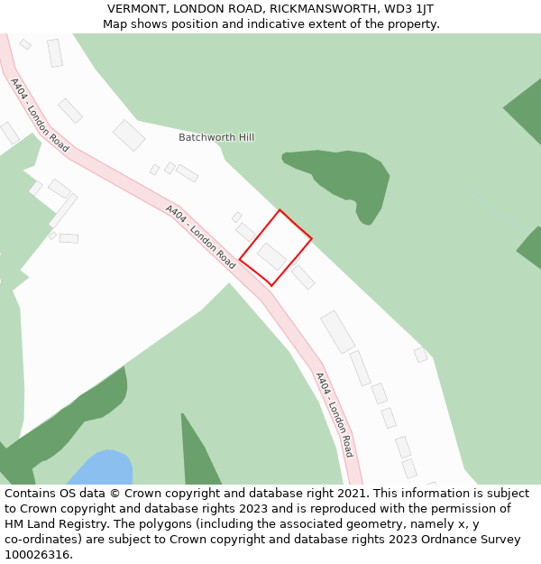 VERMONT, LONDON ROAD, RICKMANSWORTH, WD3 1JT: Location map and indicative extent of plot