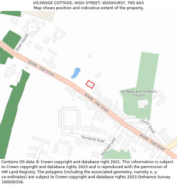 VICARAGE COTTAGE, HIGH STREET, WADHURST, TN5 6AA: Location map and indicative extent of plot