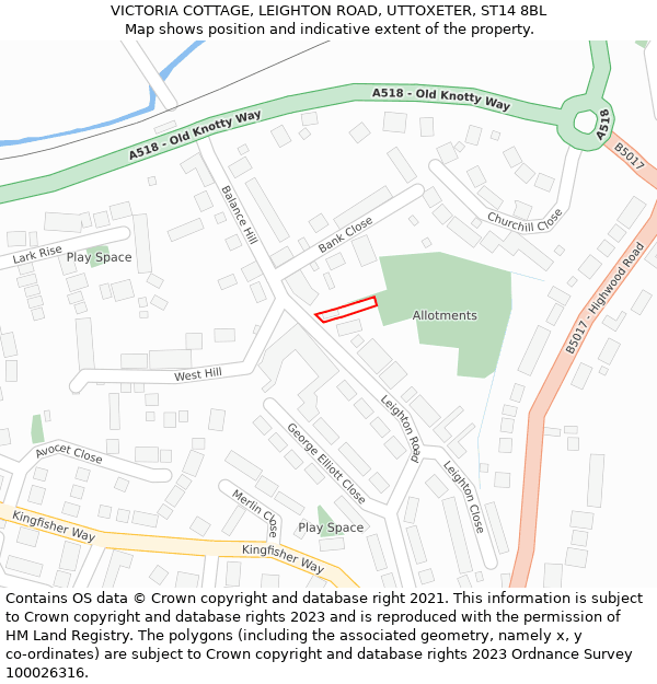 VICTORIA COTTAGE, LEIGHTON ROAD, UTTOXETER, ST14 8BL: Location map and indicative extent of plot