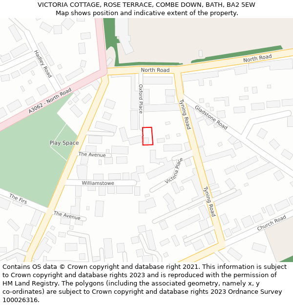 VICTORIA COTTAGE, ROSE TERRACE, COMBE DOWN, BATH, BA2 5EW: Location map and indicative extent of plot