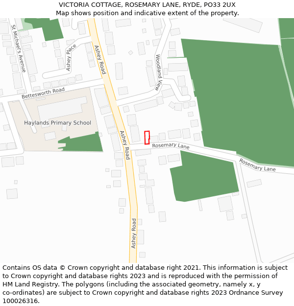 VICTORIA COTTAGE, ROSEMARY LANE, RYDE, PO33 2UX: Location map and indicative extent of plot
