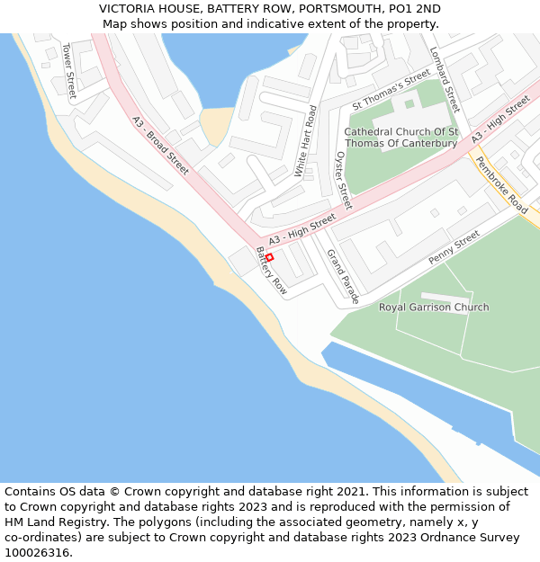 VICTORIA HOUSE, BATTERY ROW, PORTSMOUTH, PO1 2ND: Location map and indicative extent of plot