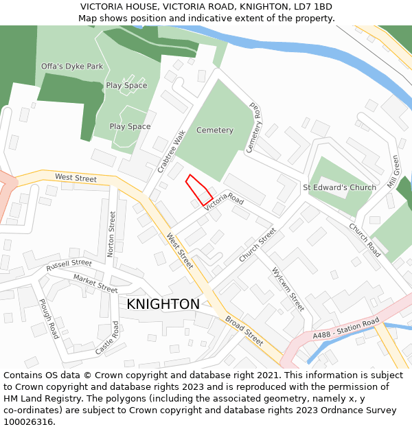 VICTORIA HOUSE, VICTORIA ROAD, KNIGHTON, LD7 1BD: Location map and indicative extent of plot