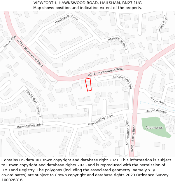 VIEWFORTH, HAWKSWOOD ROAD, HAILSHAM, BN27 1UG: Location map and indicative extent of plot