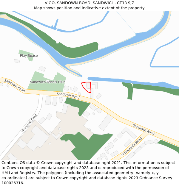 VIGO, SANDOWN ROAD, SANDWICH, CT13 9JZ: Location map and indicative extent of plot