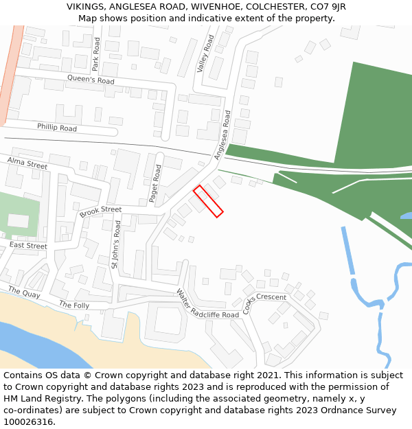 VIKINGS, ANGLESEA ROAD, WIVENHOE, COLCHESTER, CO7 9JR: Location map and indicative extent of plot