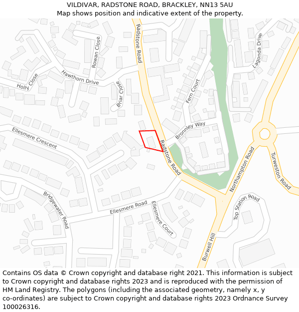 VILDIVAR, RADSTONE ROAD, BRACKLEY, NN13 5AU: Location map and indicative extent of plot