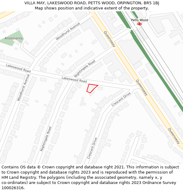 VILLA MAY, LAKESWOOD ROAD, PETTS WOOD, ORPINGTON, BR5 1BJ: Location map and indicative extent of plot
