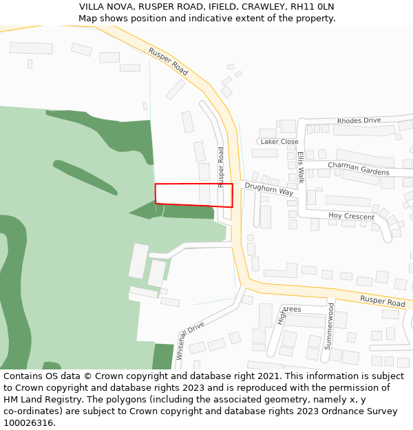 VILLA NOVA, RUSPER ROAD, IFIELD, CRAWLEY, RH11 0LN: Location map and indicative extent of plot