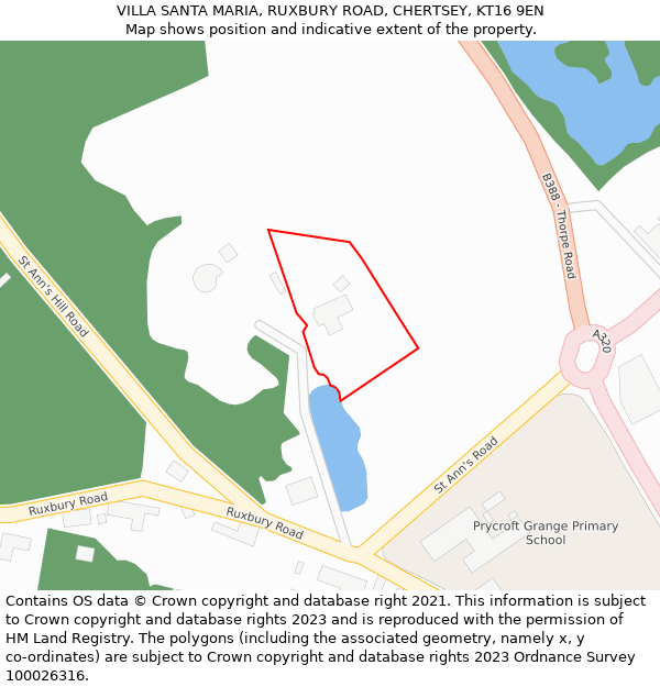 VILLA SANTA MARIA, RUXBURY ROAD, CHERTSEY, KT16 9EN: Location map and indicative extent of plot