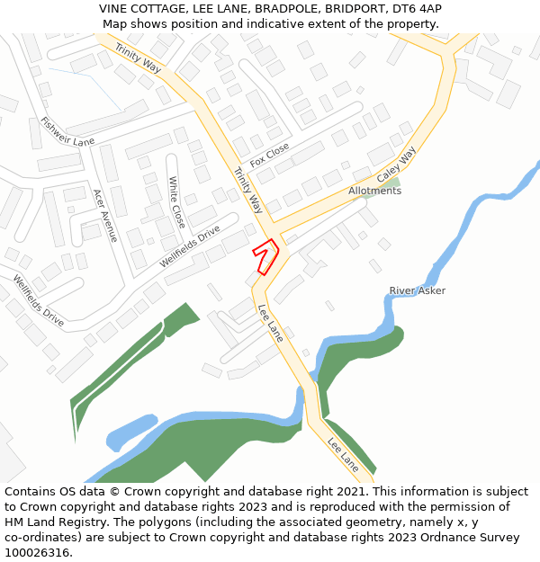 VINE COTTAGE, LEE LANE, BRADPOLE, BRIDPORT, DT6 4AP: Location map and indicative extent of plot