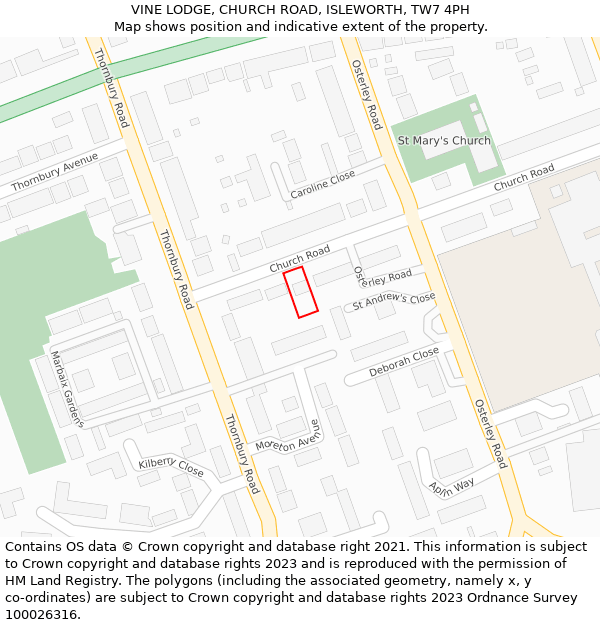 VINE LODGE, CHURCH ROAD, ISLEWORTH, TW7 4PH: Location map and indicative extent of plot