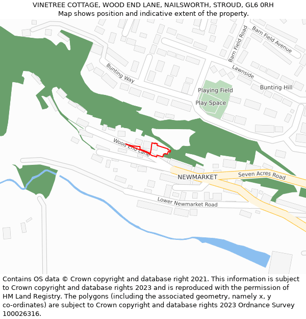 VINETREE COTTAGE, WOOD END LANE, NAILSWORTH, STROUD, GL6 0RH: Location map and indicative extent of plot