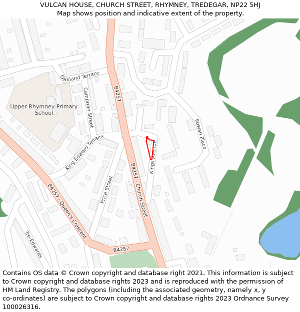 VULCAN HOUSE, CHURCH STREET, RHYMNEY, TREDEGAR, NP22 5HJ: Location map and indicative extent of plot