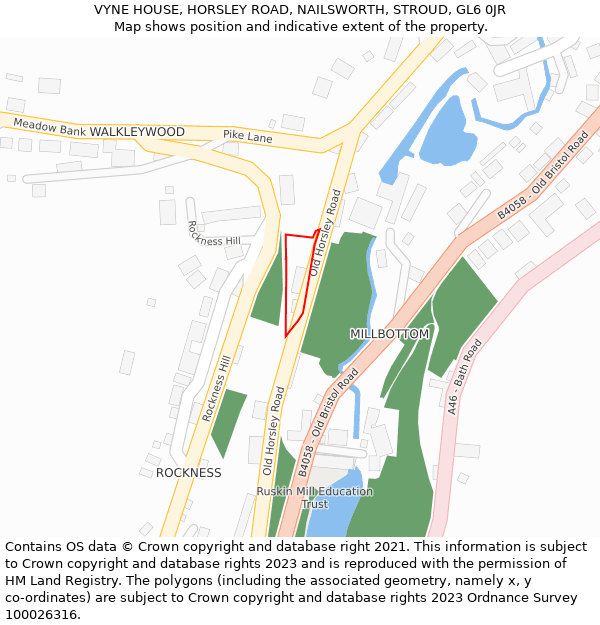 VYNE HOUSE, HORSLEY ROAD, NAILSWORTH, STROUD, GL6 0JR: Location map and indicative extent of plot