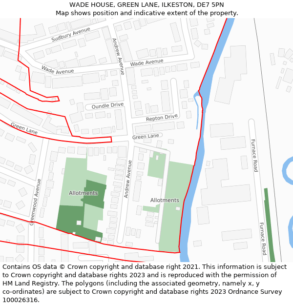 WADE HOUSE, GREEN LANE, ILKESTON, DE7 5PN: Location map and indicative extent of plot