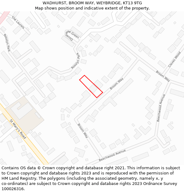 WADHURST, BROOM WAY, WEYBRIDGE, KT13 9TG: Location map and indicative extent of plot