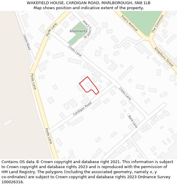 WAKEFIELD HOUSE, CARDIGAN ROAD, MARLBOROUGH, SN8 1LB: Location map and indicative extent of plot