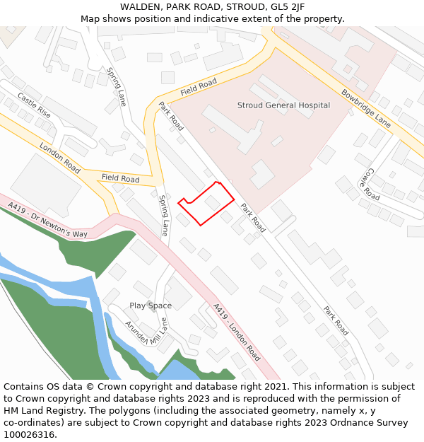 WALDEN, PARK ROAD, STROUD, GL5 2JF: Location map and indicative extent of plot