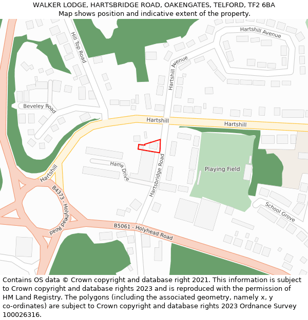 WALKER LODGE, HARTSBRIDGE ROAD, OAKENGATES, TELFORD, TF2 6BA: Location map and indicative extent of plot