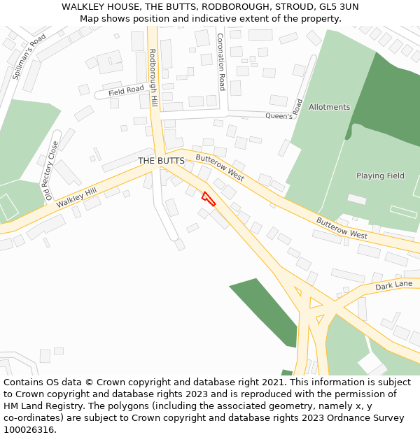 WALKLEY HOUSE, THE BUTTS, RODBOROUGH, STROUD, GL5 3UN: Location map and indicative extent of plot