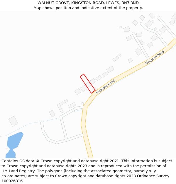 WALNUT GROVE, KINGSTON ROAD, LEWES, BN7 3ND: Location map and indicative extent of plot