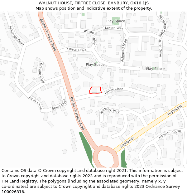 WALNUT HOUSE, FIRTREE CLOSE, BANBURY, OX16 1JS: Location map and indicative extent of plot