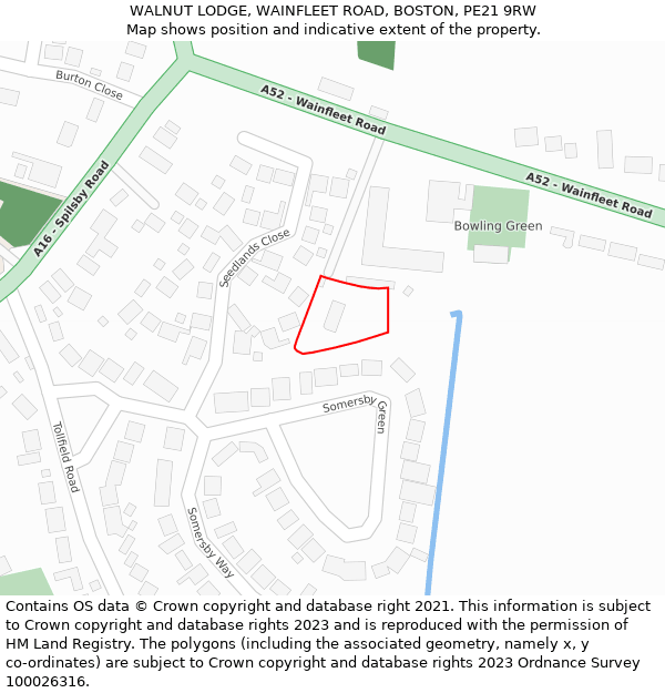 WALNUT LODGE, WAINFLEET ROAD, BOSTON, PE21 9RW: Location map and indicative extent of plot