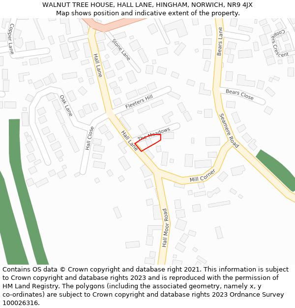 WALNUT TREE HOUSE, HALL LANE, HINGHAM, NORWICH, NR9 4JX: Location map and indicative extent of plot