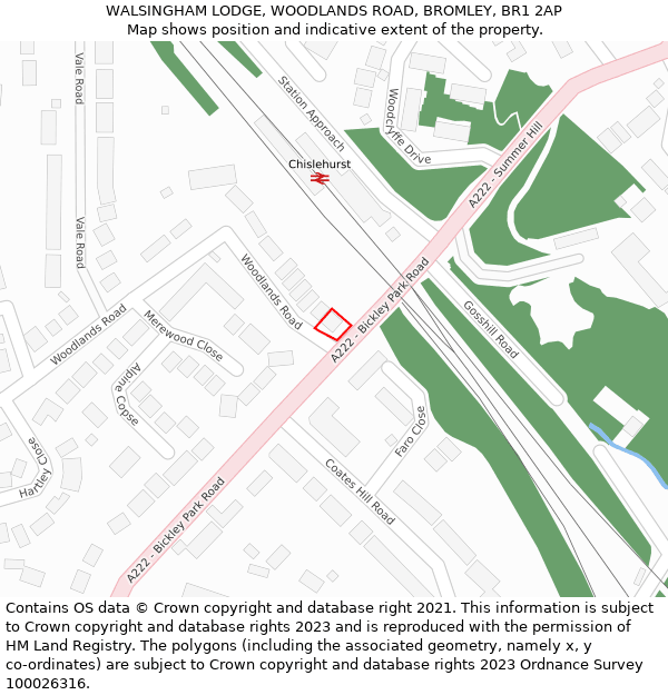 WALSINGHAM LODGE, WOODLANDS ROAD, BROMLEY, BR1 2AP: Location map and indicative extent of plot