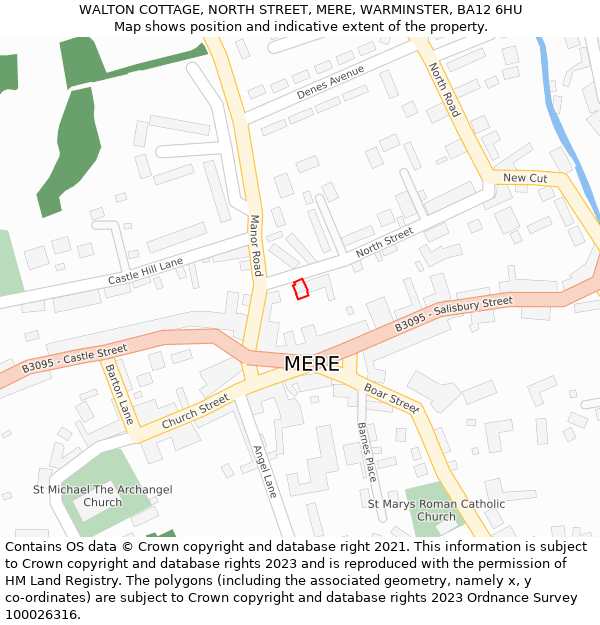 WALTON COTTAGE, NORTH STREET, MERE, WARMINSTER, BA12 6HU: Location map and indicative extent of plot