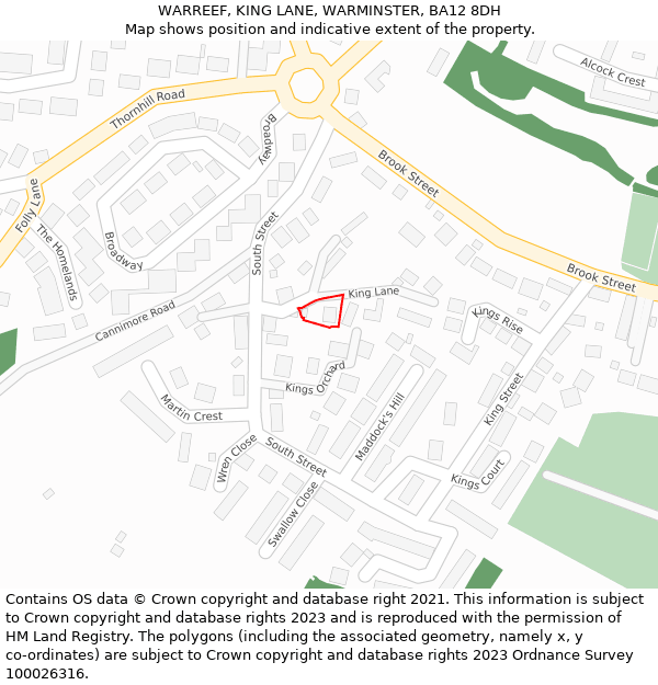 WARREEF, KING LANE, WARMINSTER, BA12 8DH: Location map and indicative extent of plot