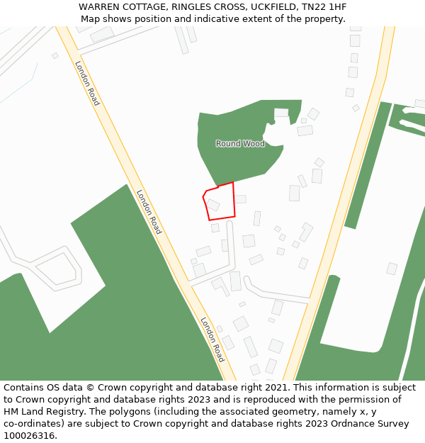 WARREN COTTAGE, RINGLES CROSS, UCKFIELD, TN22 1HF: Location map and indicative extent of plot