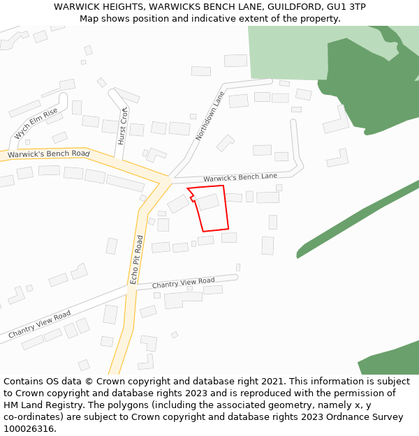 WARWICK HEIGHTS, WARWICKS BENCH LANE, GUILDFORD, GU1 3TP: Location map and indicative extent of plot