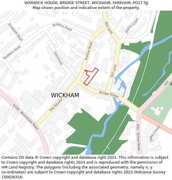 WARWICK HOUSE, BRIDGE STREET, WICKHAM, FAREHAM, PO17 5JJ: Location map and indicative extent of plot