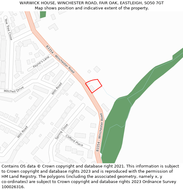 WARWICK HOUSE, WINCHESTER ROAD, FAIR OAK, EASTLEIGH, SO50 7GT: Location map and indicative extent of plot