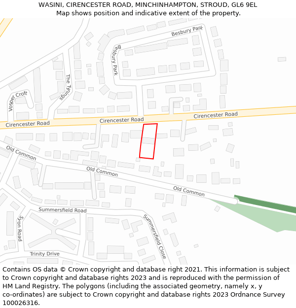 WASINI, CIRENCESTER ROAD, MINCHINHAMPTON, STROUD, GL6 9EL: Location map and indicative extent of plot