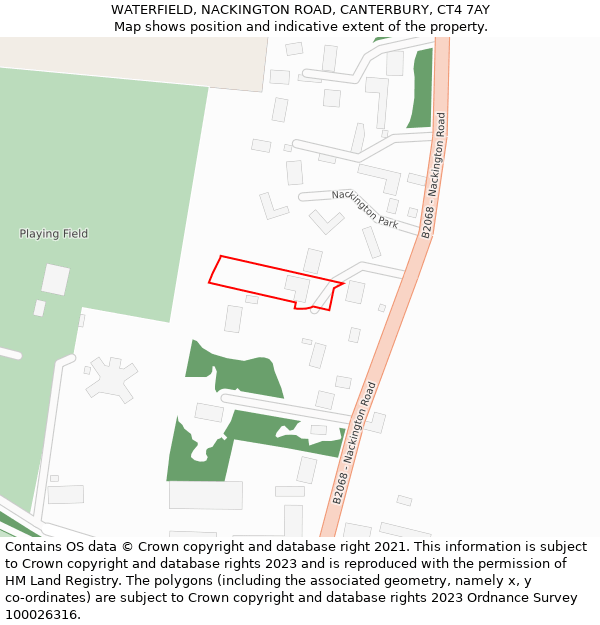 WATERFIELD, NACKINGTON ROAD, CANTERBURY, CT4 7AY: Location map and indicative extent of plot
