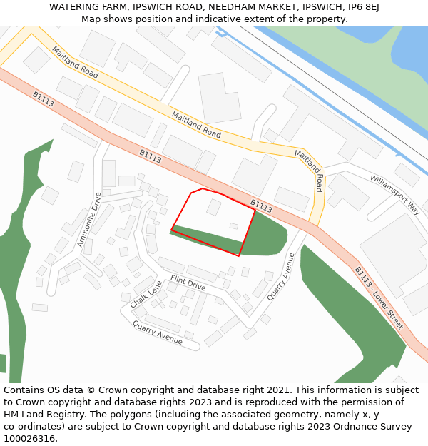 WATERING FARM, IPSWICH ROAD, NEEDHAM MARKET, IPSWICH, IP6 8EJ: Location map and indicative extent of plot