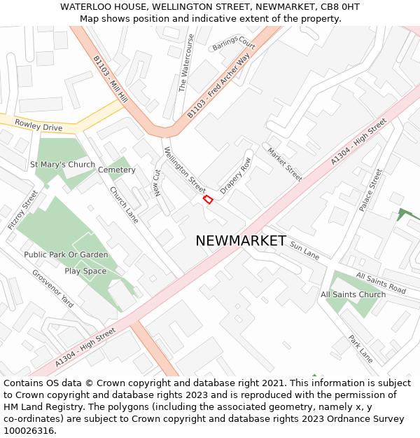WATERLOO HOUSE, WELLINGTON STREET, NEWMARKET, CB8 0HT: Location map and indicative extent of plot