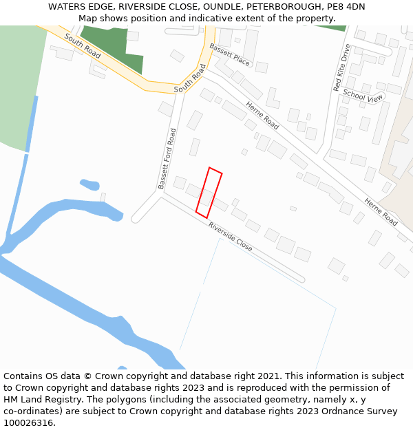 WATERS EDGE, RIVERSIDE CLOSE, OUNDLE, PETERBOROUGH, PE8 4DN: Location map and indicative extent of plot