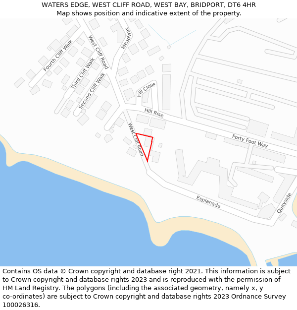 WATERS EDGE, WEST CLIFF ROAD, WEST BAY, BRIDPORT, DT6 4HR: Location map and indicative extent of plot