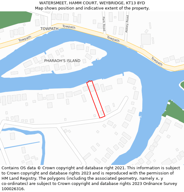WATERSMEET, HAMM COURT, WEYBRIDGE, KT13 8YD: Location map and indicative extent of plot