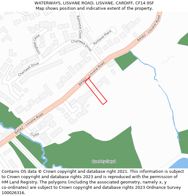 WATERWAYS, LISVANE ROAD, LISVANE, CARDIFF, CF14 0SF: Location map and indicative extent of plot