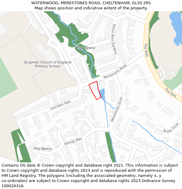 WATERWOOD, MERESTONES ROAD, CHELTENHAM, GL50 2RS: Location map and indicative extent of plot