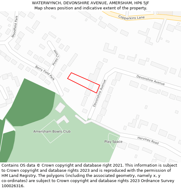 WATERWYNCH, DEVONSHIRE AVENUE, AMERSHAM, HP6 5JF: Location map and indicative extent of plot