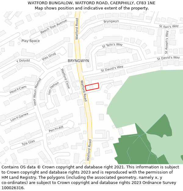 WATFORD BUNGALOW, WATFORD ROAD, CAERPHILLY, CF83 1NE: Location map and indicative extent of plot