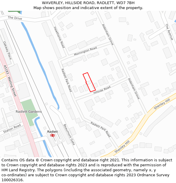 WAVERLEY, HILLSIDE ROAD, RADLETT, WD7 7BH: Location map and indicative extent of plot