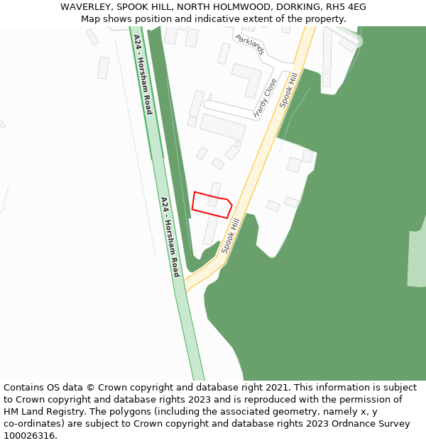 WAVERLEY, SPOOK HILL, NORTH HOLMWOOD, DORKING, RH5 4EG: Location map and indicative extent of plot